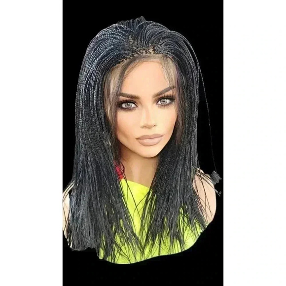 Micro Braids Lace Closure Wig in Jet Black Handcrafted, Lightweight. Yassine. - Picture 12 of 15